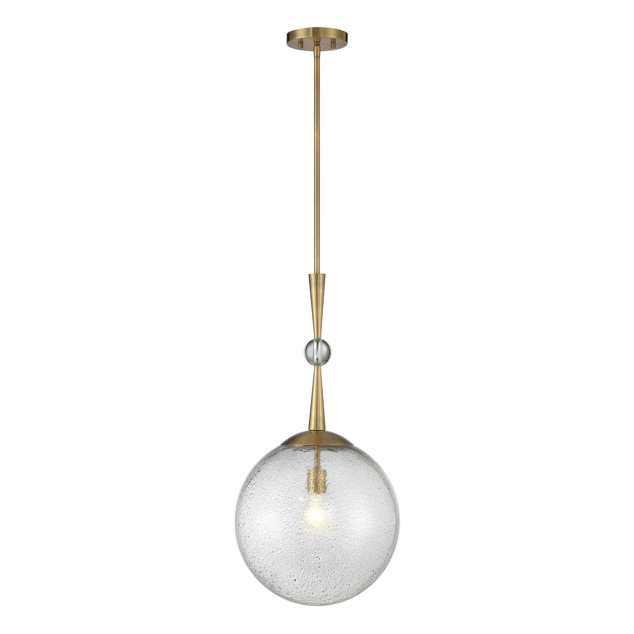 POPULUXE 27.5" 1 Light Pendant in Oxidized Aged Brass Finish and Clear Volcanic Glass - Minka-Lavery