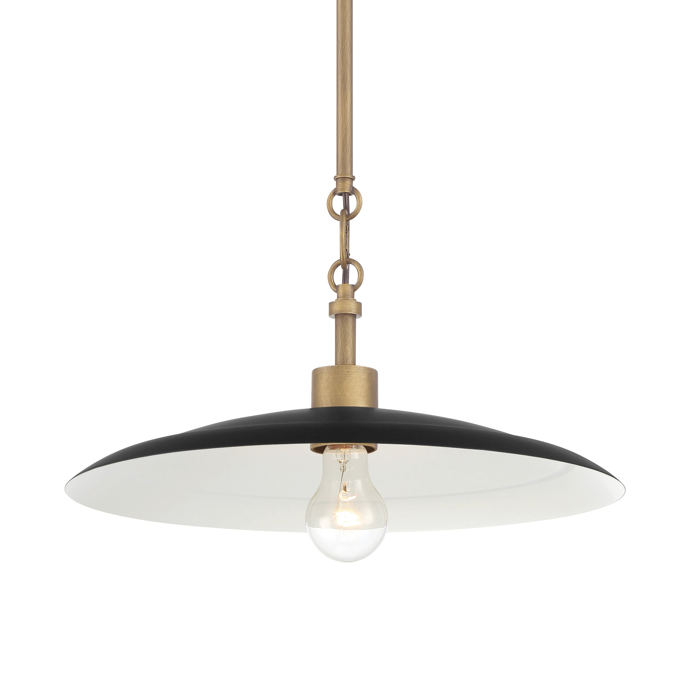 York 1-Light Pendant - Dark Matte Black with Natural Brass - Minka-Lavery