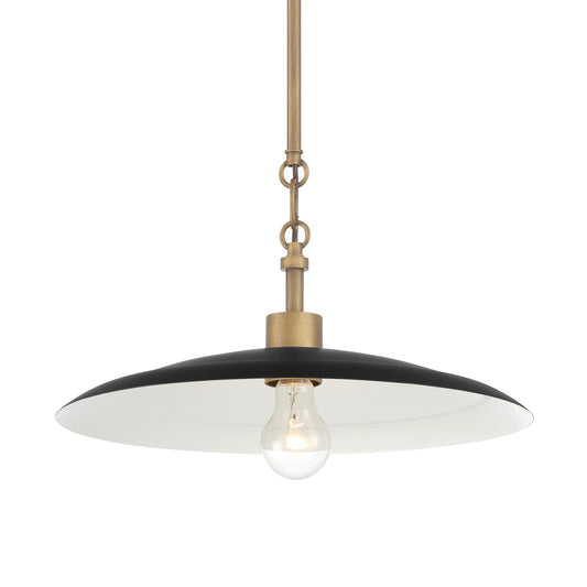 York 1-Light Pendant - Dark Matte Black with Natural Brass - Minka-Lavery