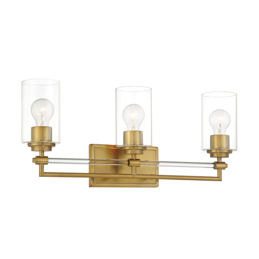 Binsly 3 Light Bath Vanity in Aged Brass, Reversible, with Clear Glass - Minka-Lavery