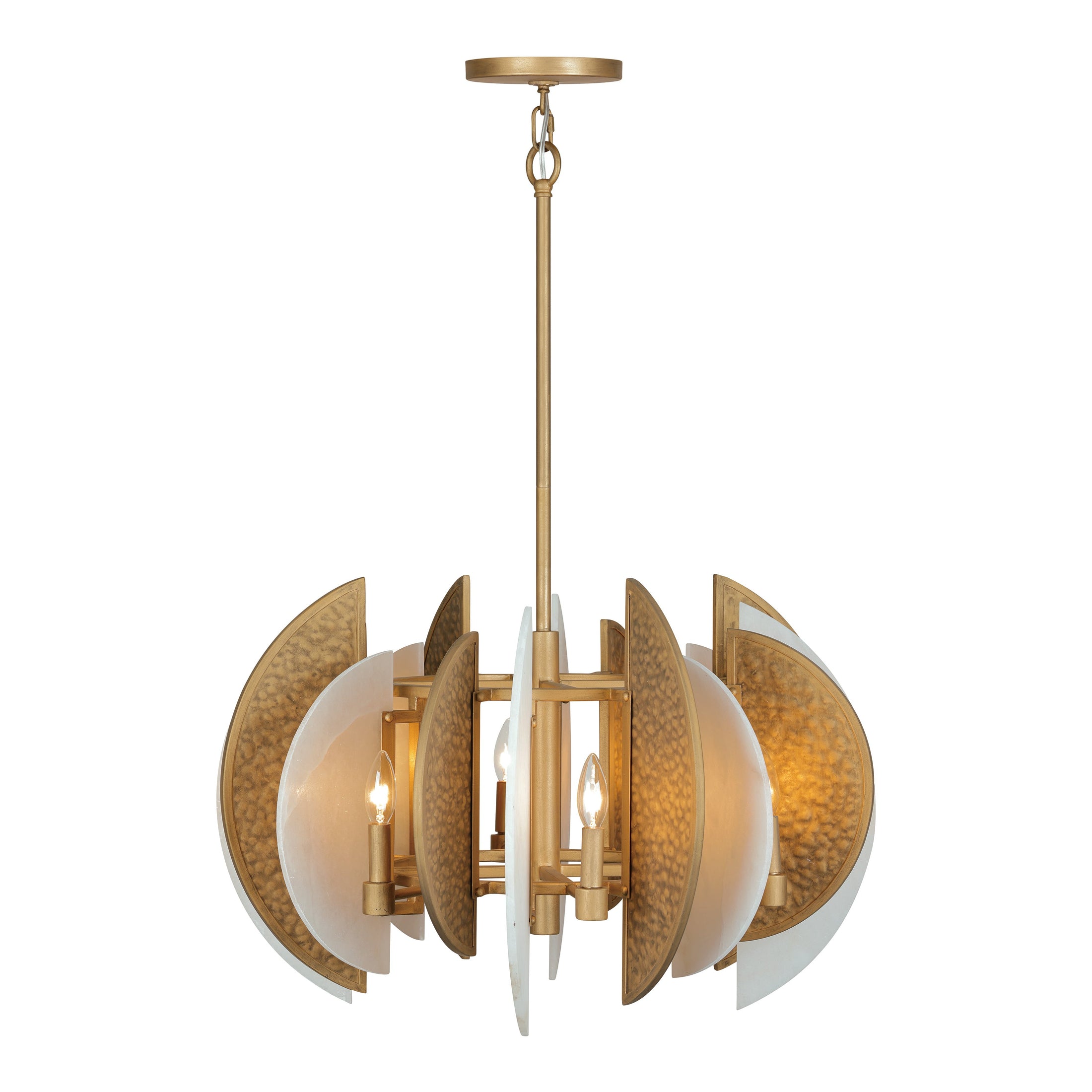 Saint Martin 24" 8 Light Pendant in Ashen Gold with Alabaster Stone and Hammered Panels, a Robin Baron Design - Minka-Lavery