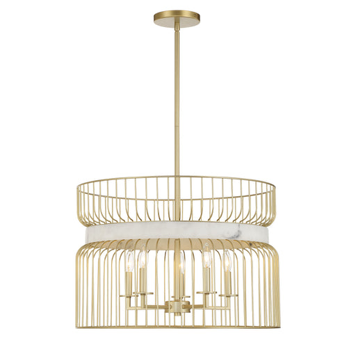 Park Slope by Robin Baron 5 Light Pendant in Nouveau Gold Finish and Faux Alabaster, A Robin Baron Design - Minka-Lavery