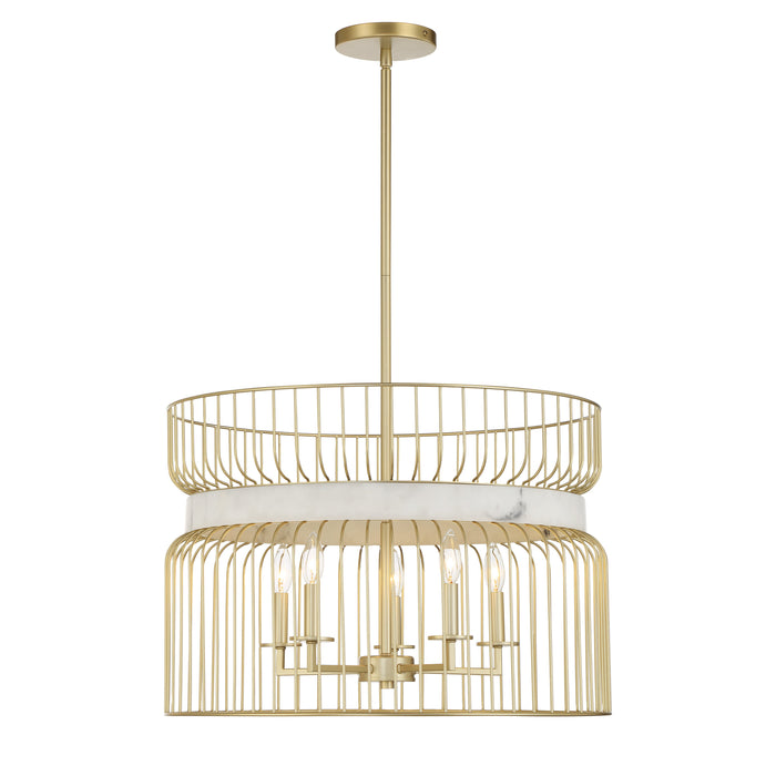 Park Slope by Robin Baron 5 Light Pendant in Nouveau Gold Finish and Faux Alabaster, A Robin Baron Design - Minka-Lavery