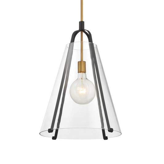 Paxos 1-Light Pendant - Legacy Brass and Sand Coal Black with Clear Glass - Minka-Lavery