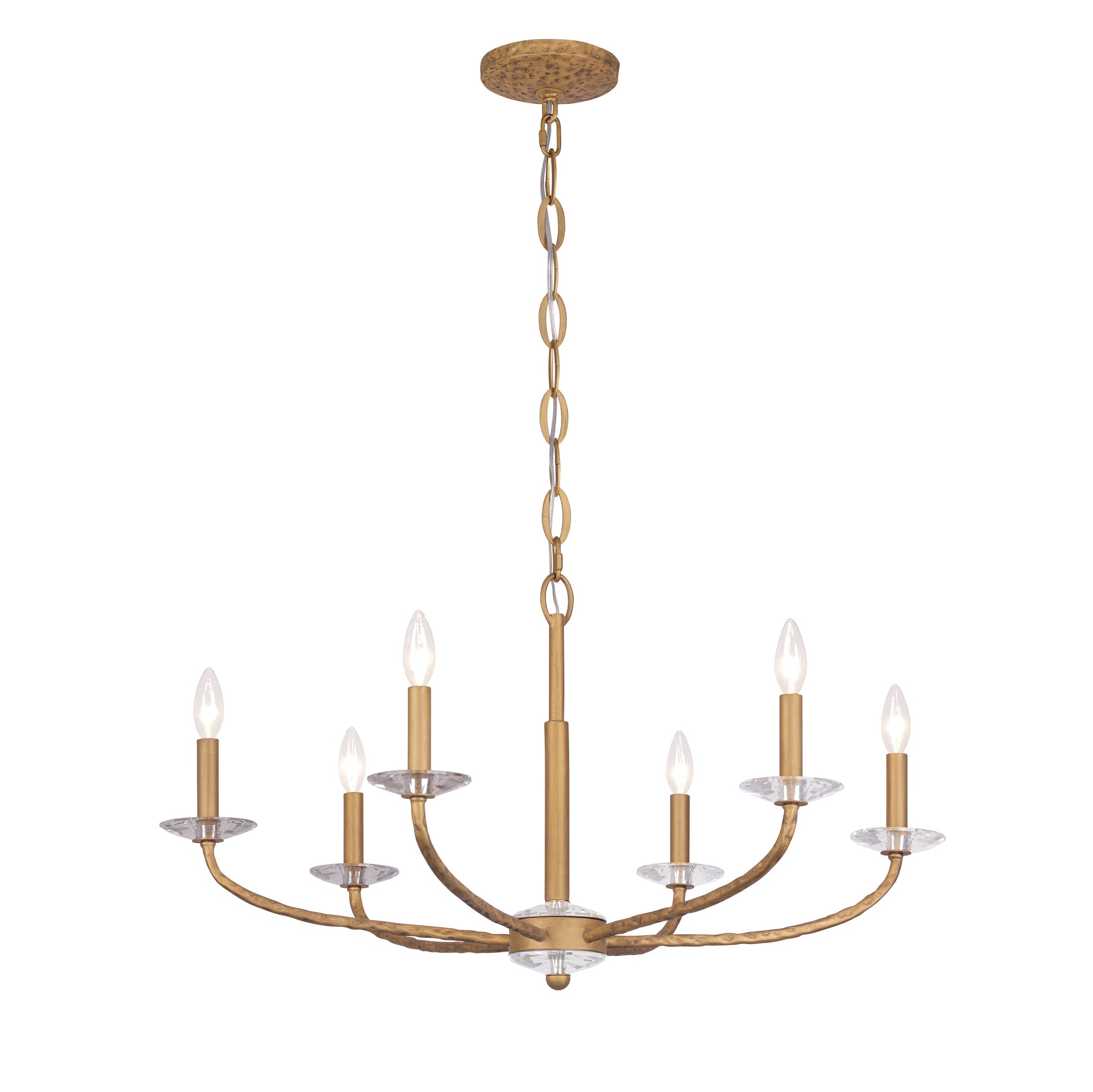 Atella 6 Light Chandelier in Ashen Gold with Hammered Arms and Canopy and Clear Faceted Crystal Accent Bobeche - Minka-Lavery