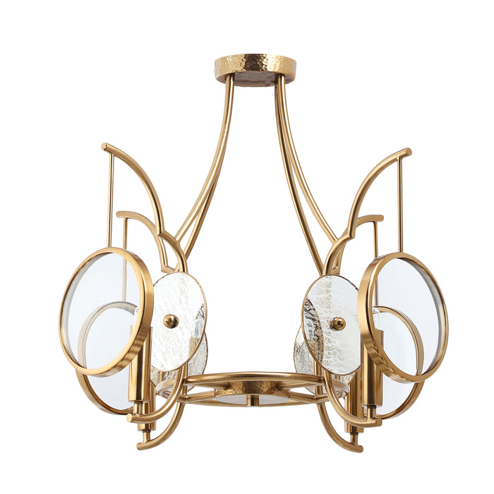 Into Focus 4 Light Semi Flush Pendant in Artisan Brass finish with Clear Dome Glass and Antique Reflecting Glass - Minka-Lavery