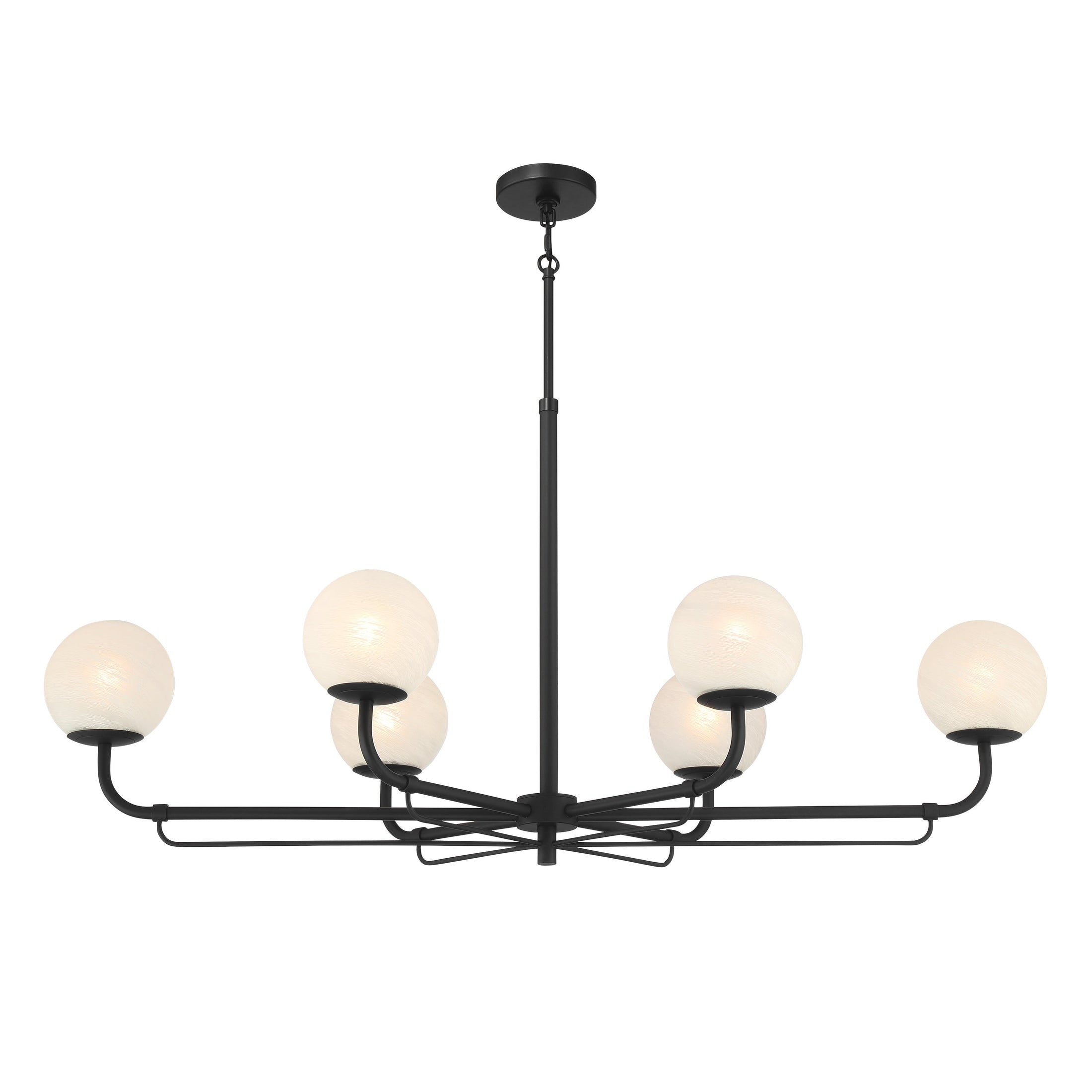 Whitehall 6-Light Island - Dark Matte Black with Etched Alabaster Glass - Minka-Lavery