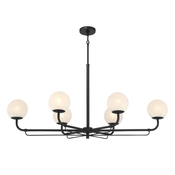 Whitehall 6-Light Island - Dark Matte Black with Etched Alabaster Glass - Minka-Lavery
