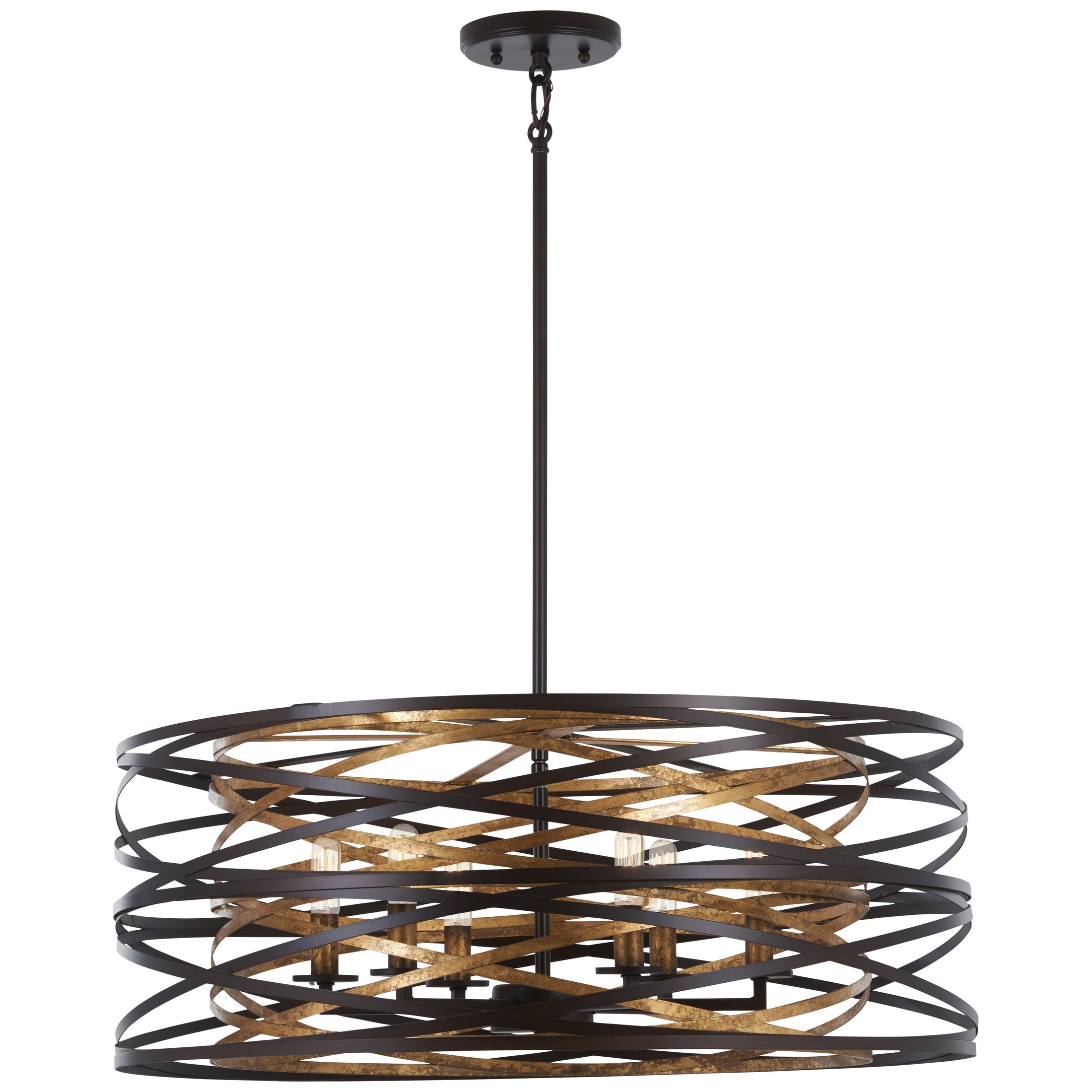 Vortic Flow 6 Light Pendant in Dark Bronze Finish with Mosaic Gold Interior - Minka-Lavery
