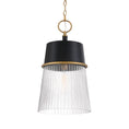 Load image into Gallery viewer, Stamford 1-Light Pendant - Dark Matte Black and Legacy Brass with Clear Ribbed Glass - Minka-Lavery
