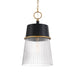 Stamford 1-Light Pendant - Dark Matte Black and Legacy Brass with Clear Ribbed Glass - Minka-Lavery