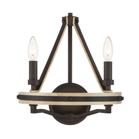Sonoma 2-Light Wall Sconce - Dark Bronze and Natural Solid Wood - Minka-Lavery