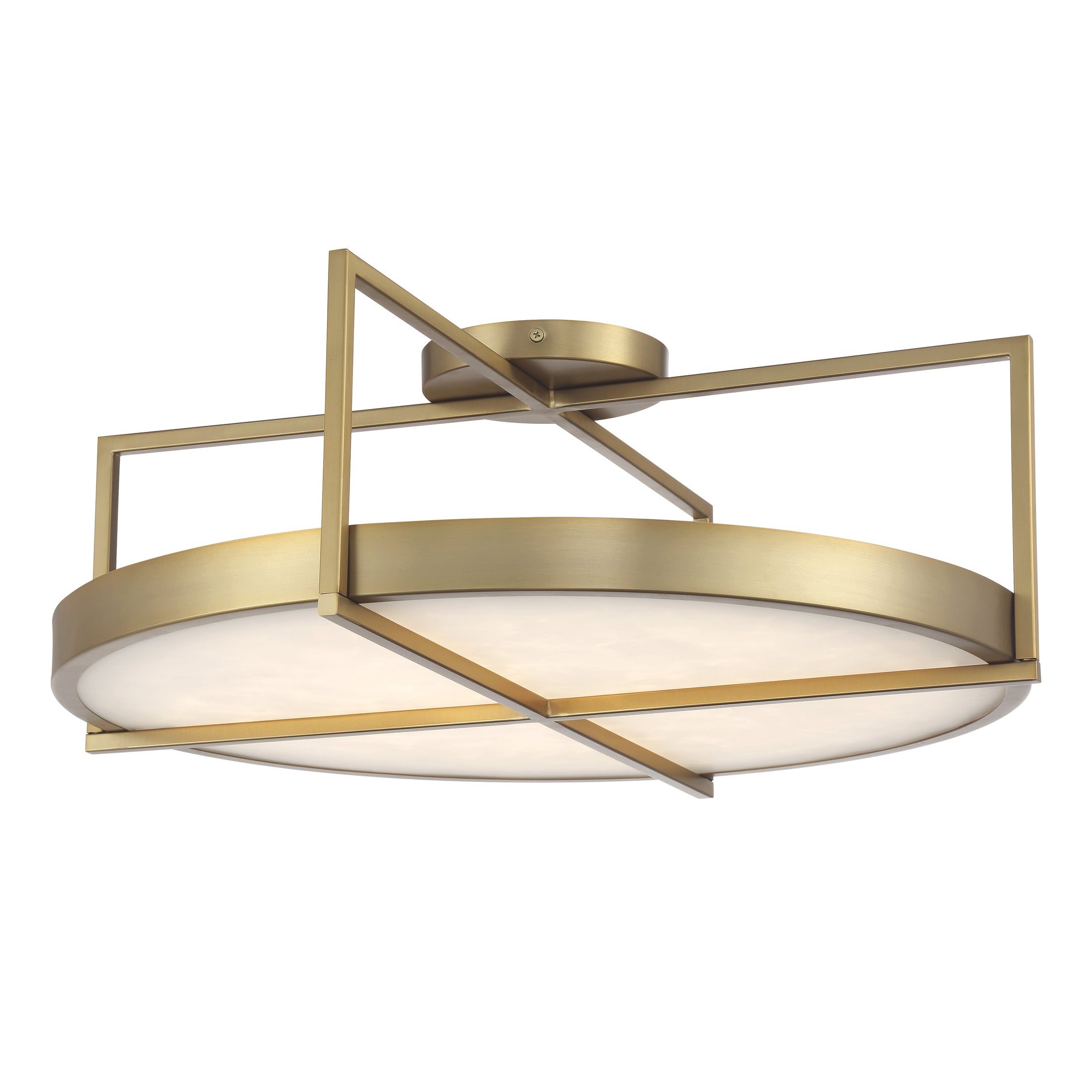 Boada 9" LED Semi Flush in Soft Brass Finish with White Faux Alabaster - Minka-Lavery