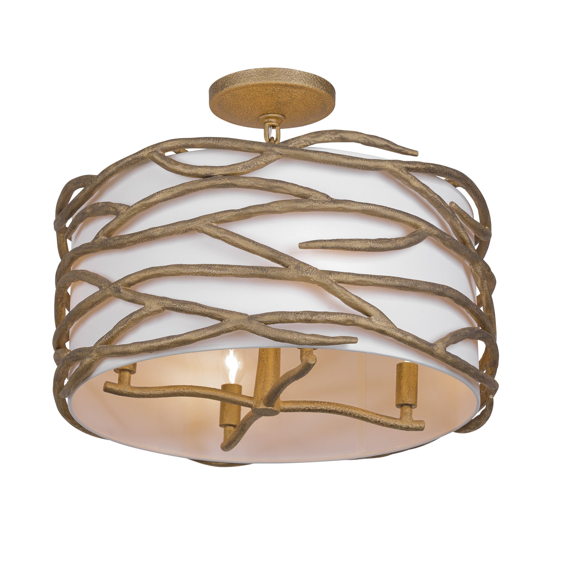 Branch Reality 4 Light Semi Flush in Ashen Gold with White Fabric Shade - Minka-Lavery