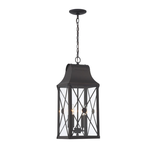 De Luz 4 Light Outdoor Chain Hung Lantern in Oil Rubbed Bronze with Gold Highlights Finish and Clear Glass - Minka-Lavery