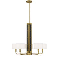 Load image into Gallery viewer, Chelsea by Robin Baron 5 Light Chandelier in Soft Brass Finish with White Silk Shades and Leather Accents, a Robin Baron Design - Minka-Lavery
