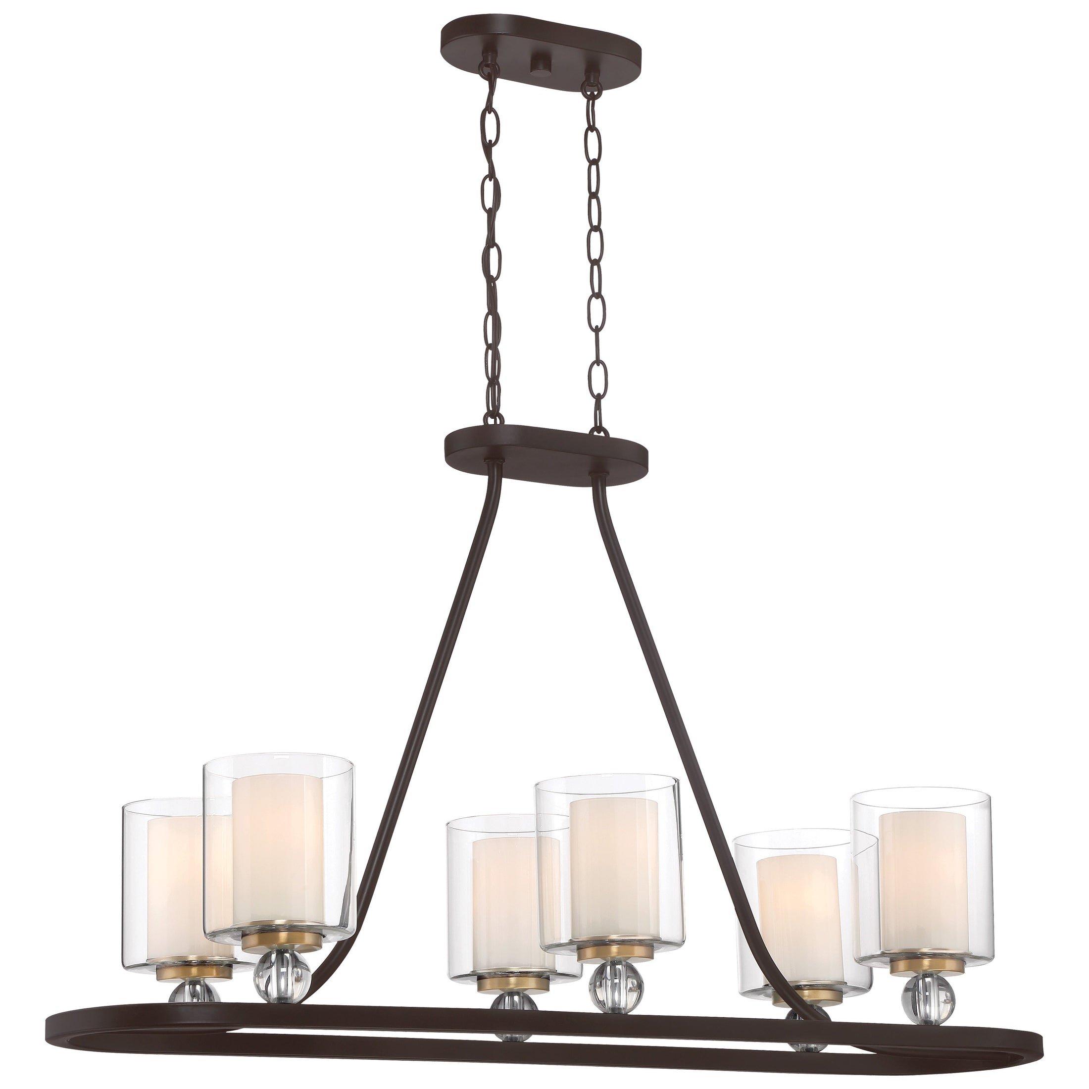 Studio 5 Island Light in Painted Bronze with Natural Brushed Brass  Clear Glass and Removable Interior Etched White Glass - Minka-Lavery