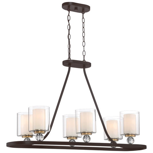 Studio 5 Island Light in Painted Bronze with Natural Brushed Brass  Clear Glass and Removable Interior Etched White Glass - Minka-Lavery