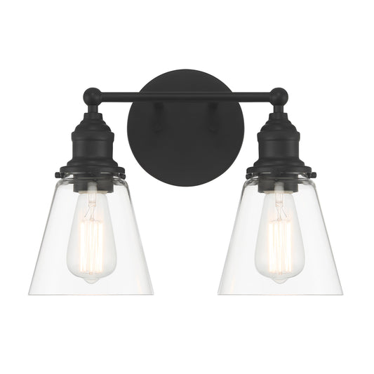 Barwell 2 Light Vanity in Clear Black Finish with Clear Glass - Minka-Lavery