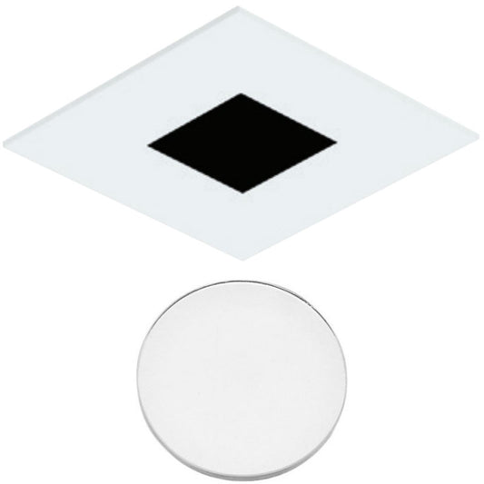 3" Square Flanged Flat Trim - White Finish With Lens