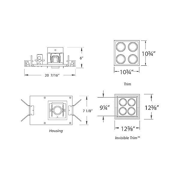 4 Light Square LED Precision Module Recessed Housing Spec
