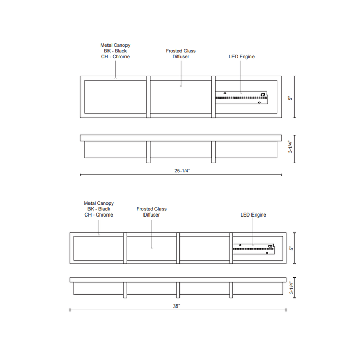 Watford 7013 LED Bath Bar - Diagram