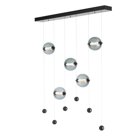 Abacus 5-Light LED Linear Suspension - Black Finish with Abacus Cool Grey Glass