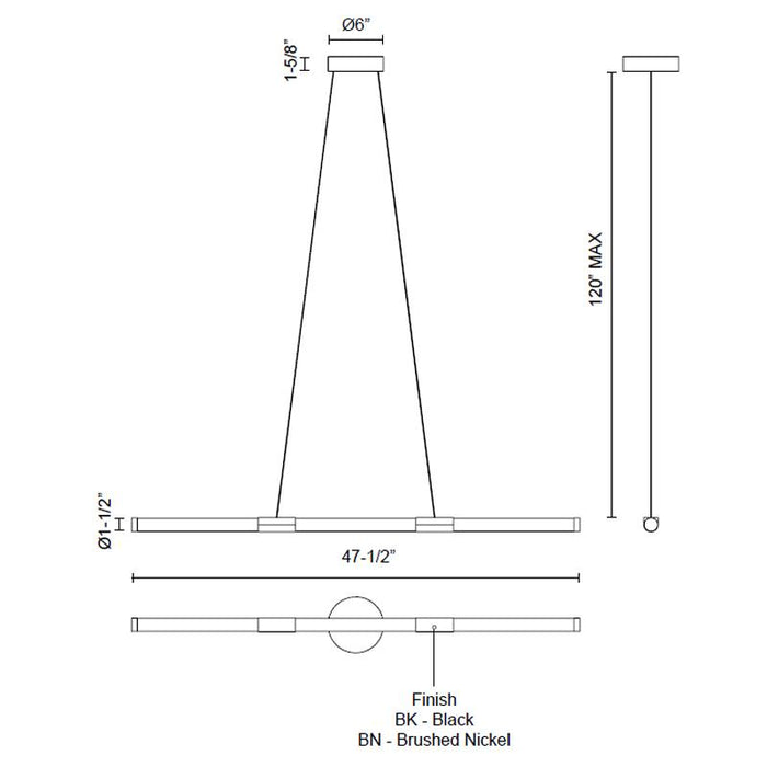 Akari LED Linear Suspension - Diagram