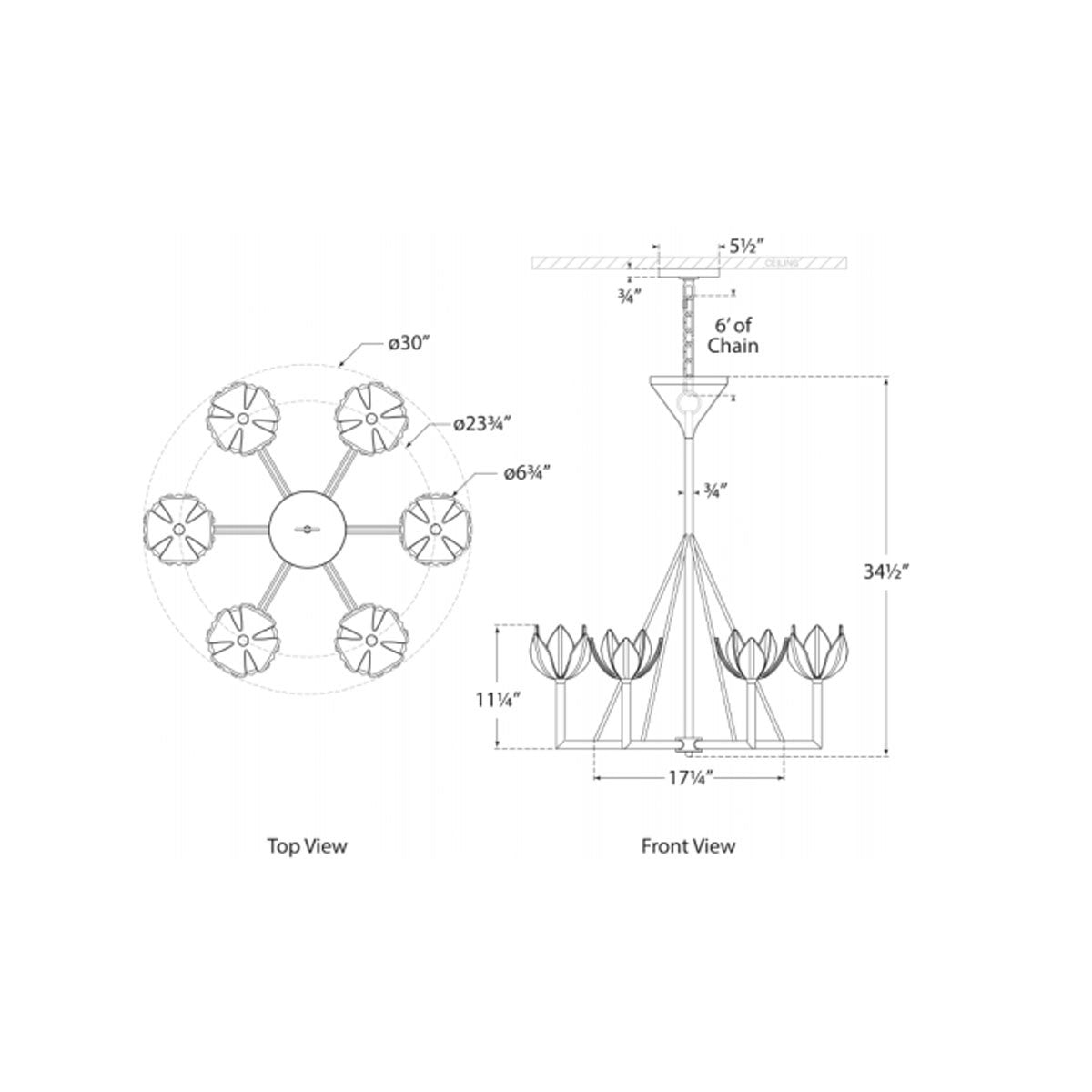 Alberto Small Single Tier Chandelier - Diagram