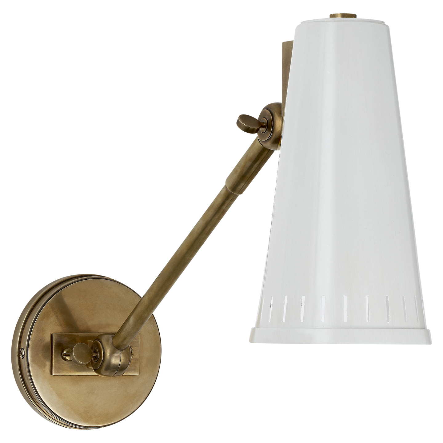 Antonio Adjustable One Arm Wall Lamp - Hand-Rubbed Antique Brass/White Shade