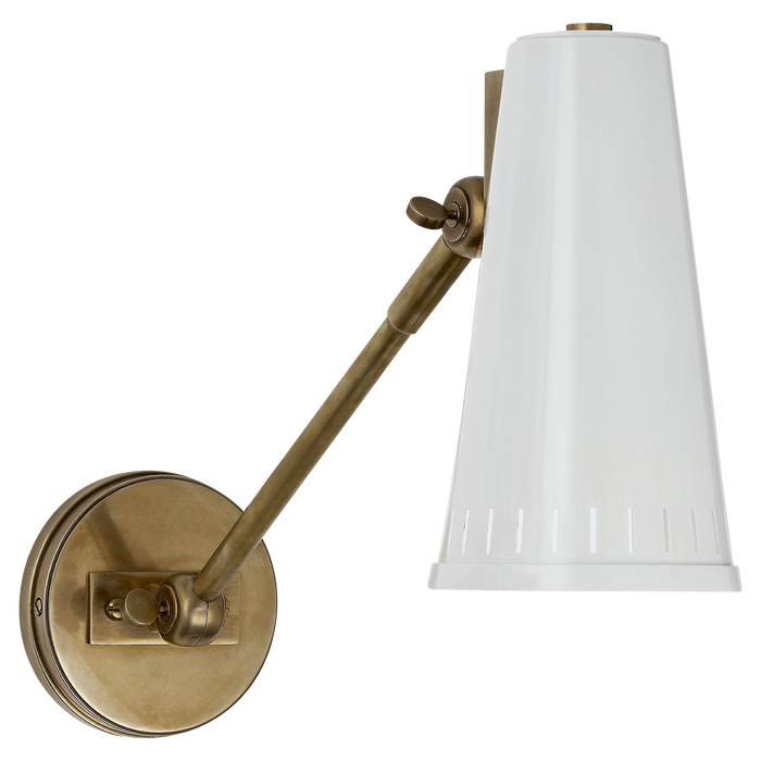 Antonio Adjustable One Arm Wall Lamp - Hand-Rubbed Antique Brass/White Shade