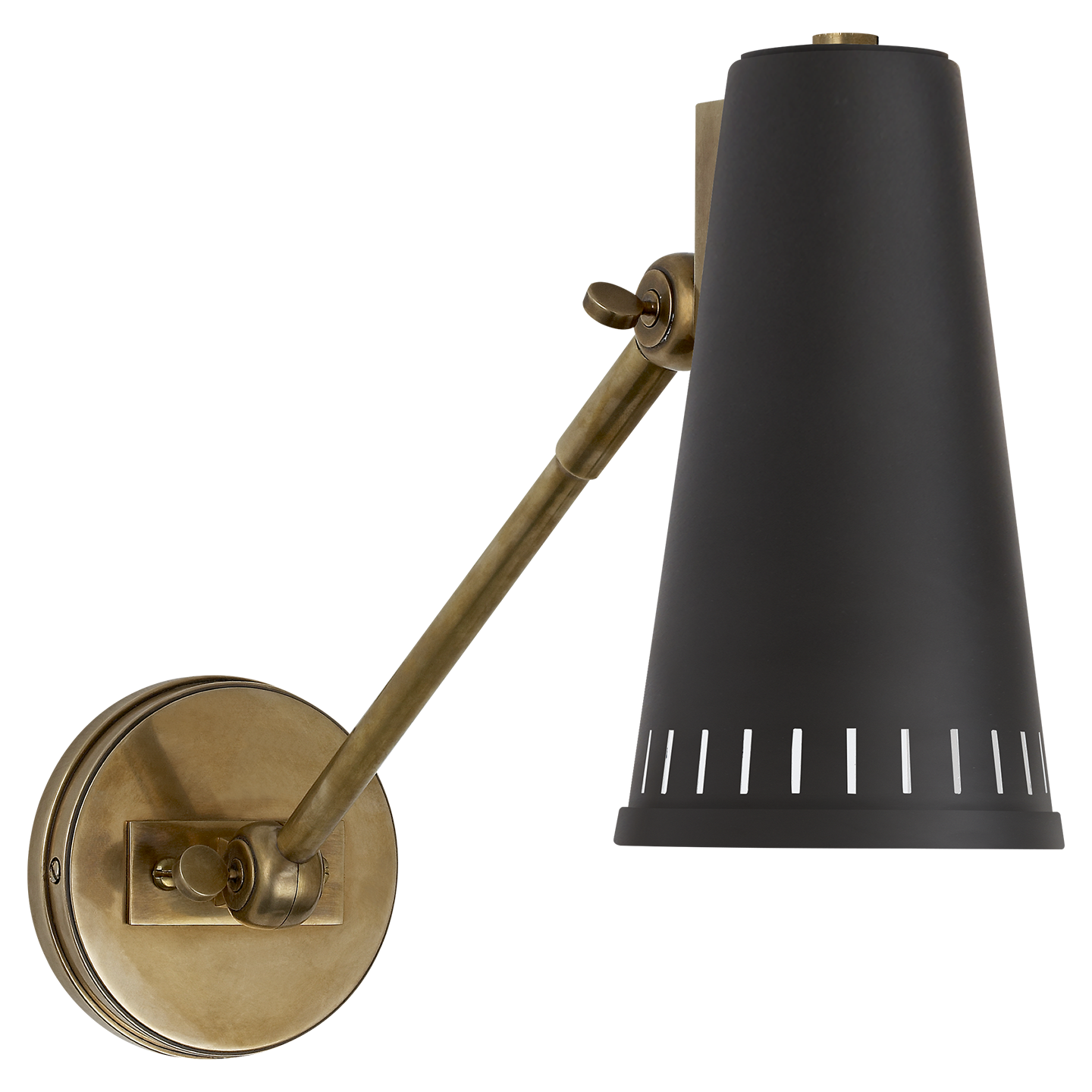 Antonio Adjustable One Arm Wall Lamp - Hand-Rubbed Antique Brass/Black Shade