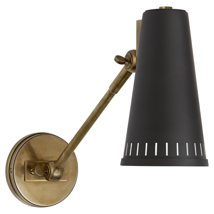 Antonio Adjustable One Arm Wall Lamp - Hand-Rubbed Antique Brass/Black Shade