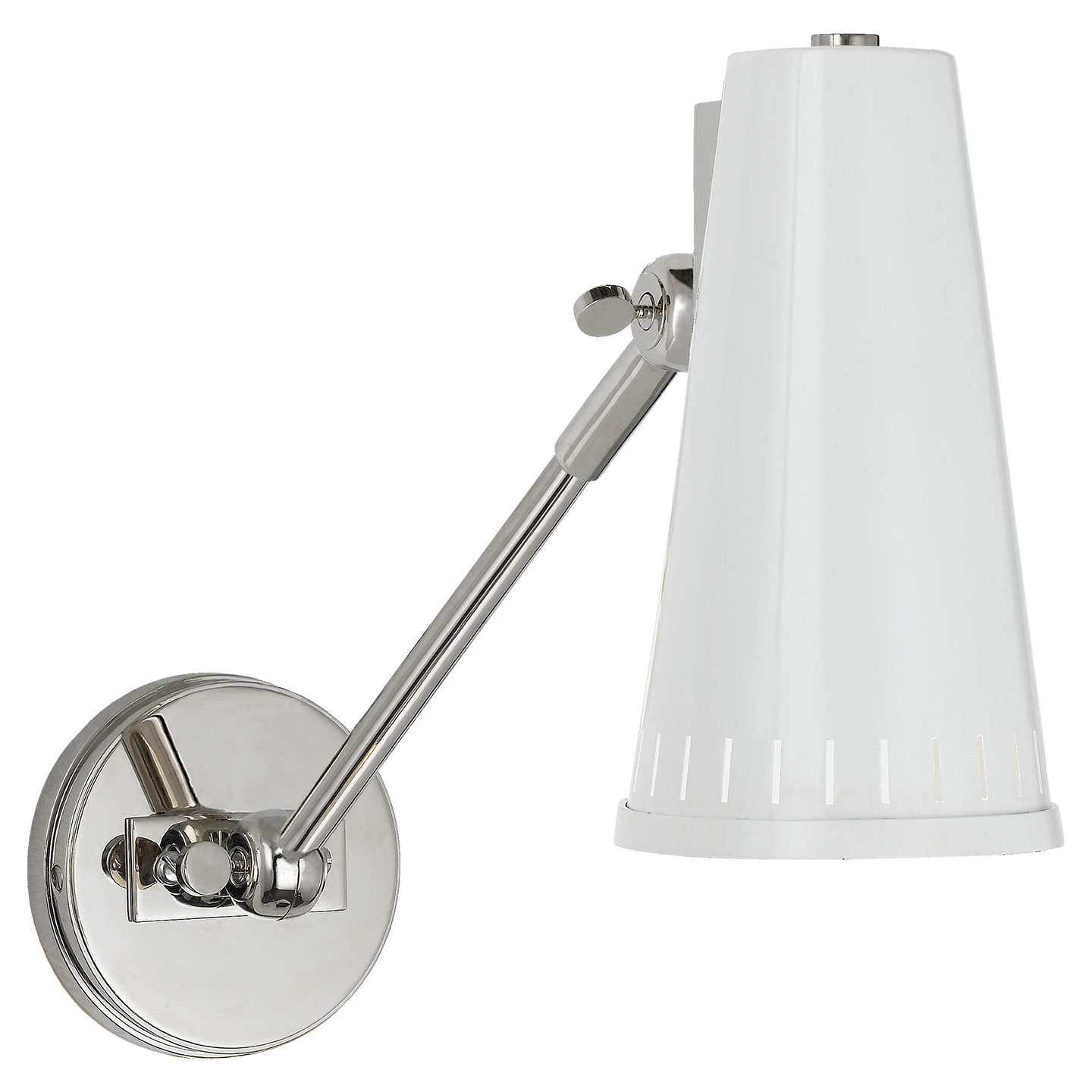 Antonio Adjustable One Arm Wall Lamp - Polished Nickel/White Shade