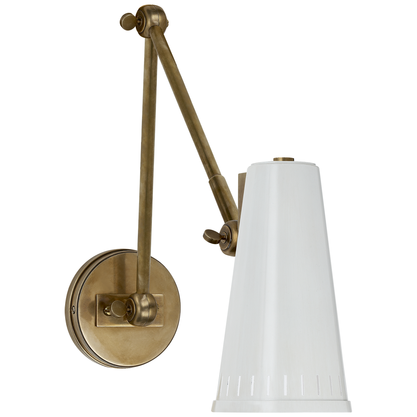 Antonio Adjustable Two Arm Wall Lamp - Hand-Rubbed Antique Brass/White Shade