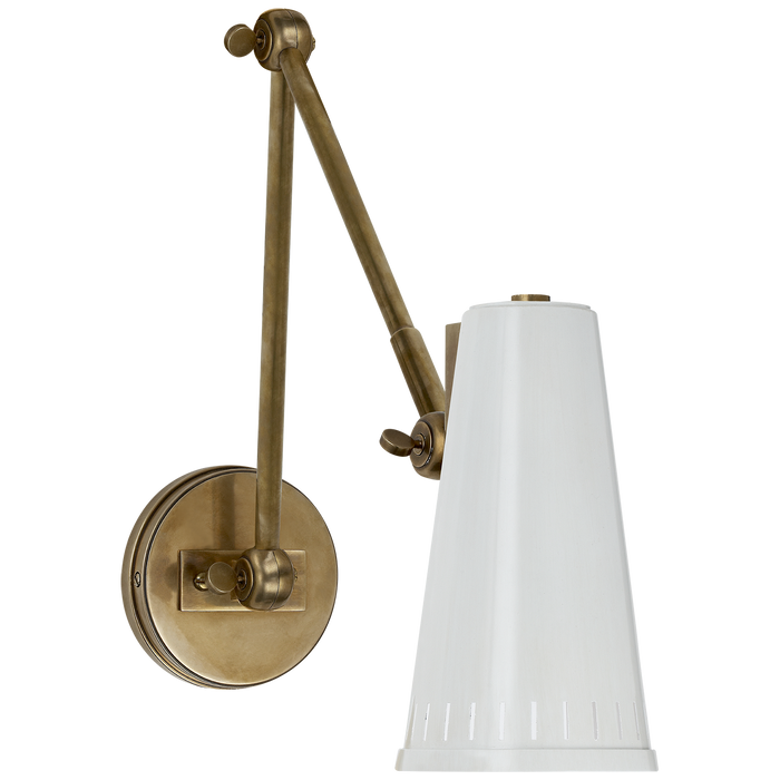 Antonio Adjustable Two Arm Wall Lamp - Hand-Rubbed Antique Brass/White Shade