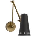Load image into Gallery viewer, Antonio Adjustable Two Arm Wall Lamp - Hand-Rubbed Antique Brass/Black Shade
