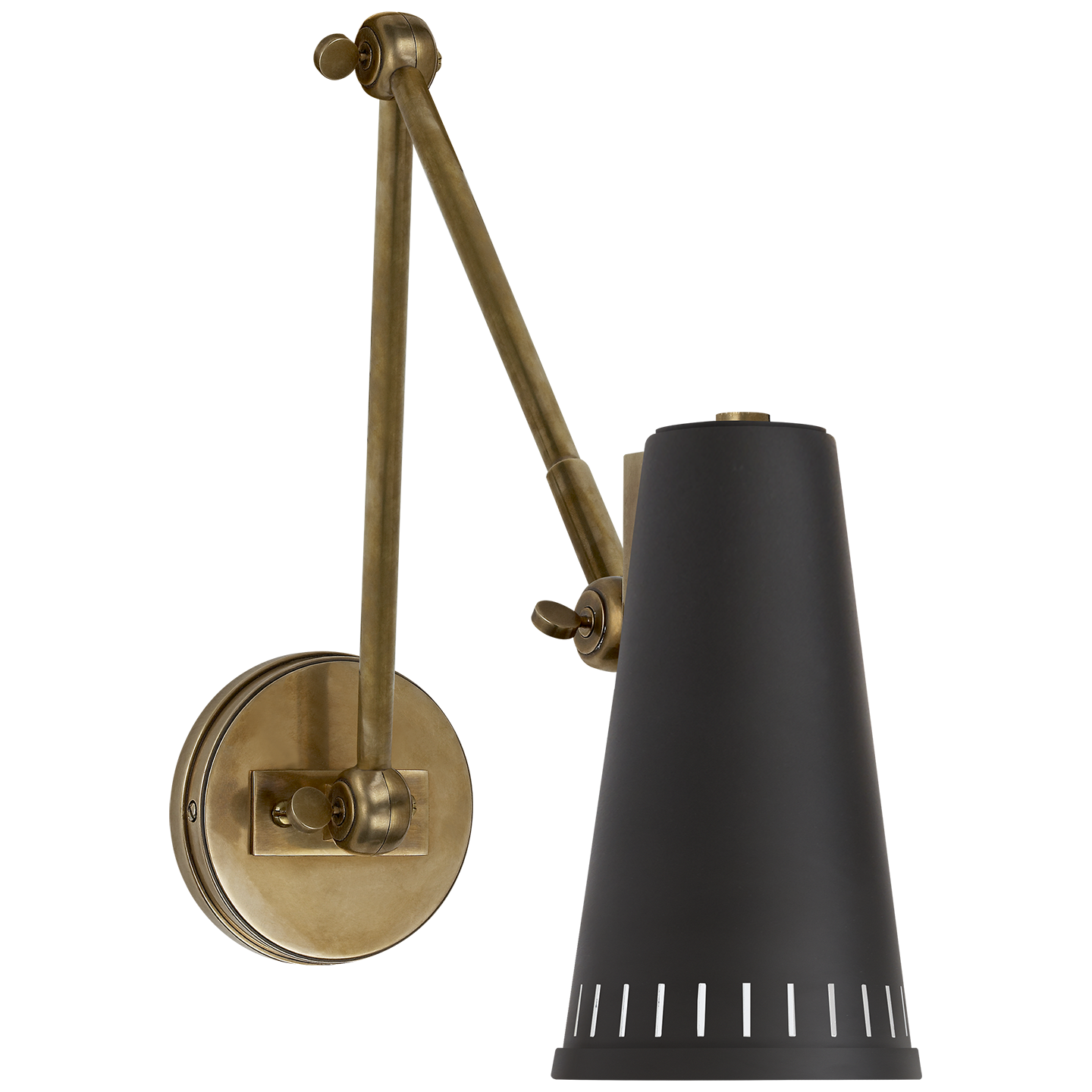 Antonio Adjustable Two Arm Wall Lamp - Hand-Rubbed Antique Brass/Black Shade