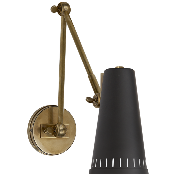 Antonio Adjustable Two Arm Wall Lamp - Hand-Rubbed Antique Brass/Black Shade