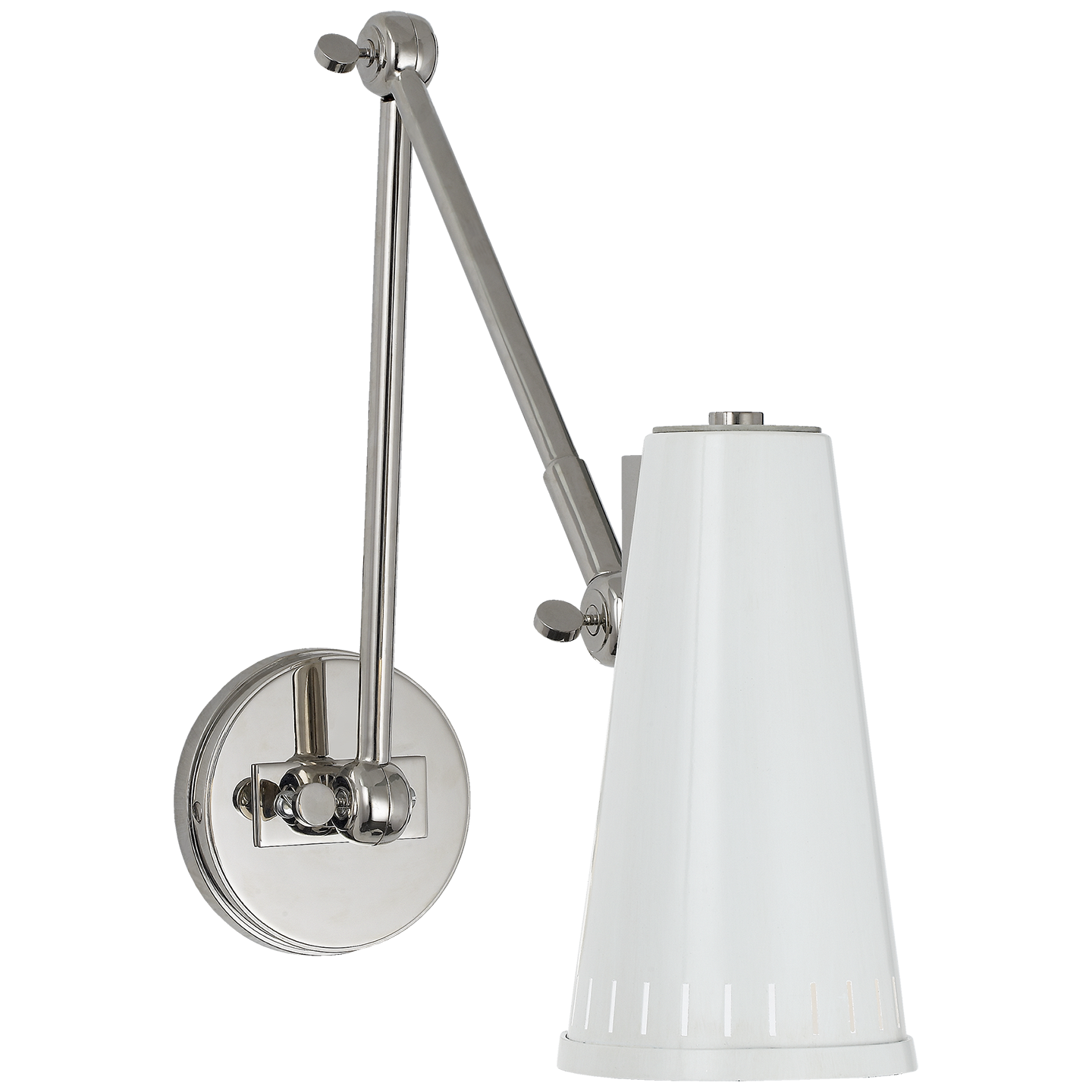 Antonio Adjustable Two Arm Wall Lamp - Polished Nickel/White Shade