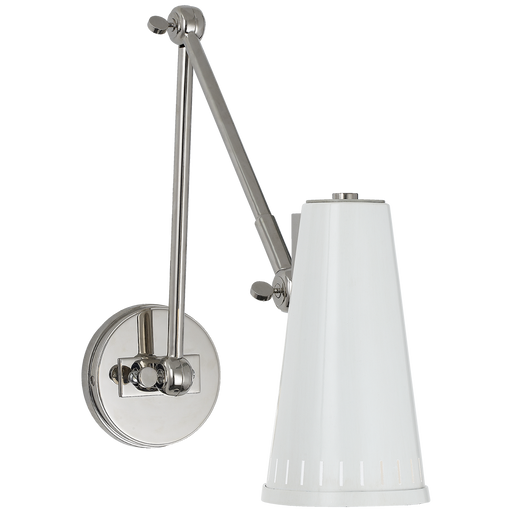 Antonio Adjustable Two Arm Wall Lamp - Polished Nickel/White Shade
