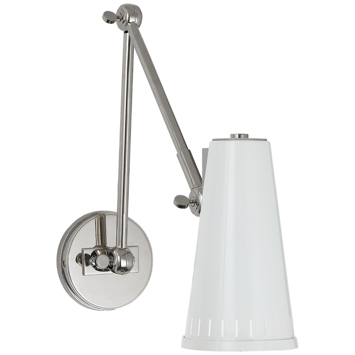 Antonio Adjustable Two Arm Wall Lamp - Polished Nickel/White Shade