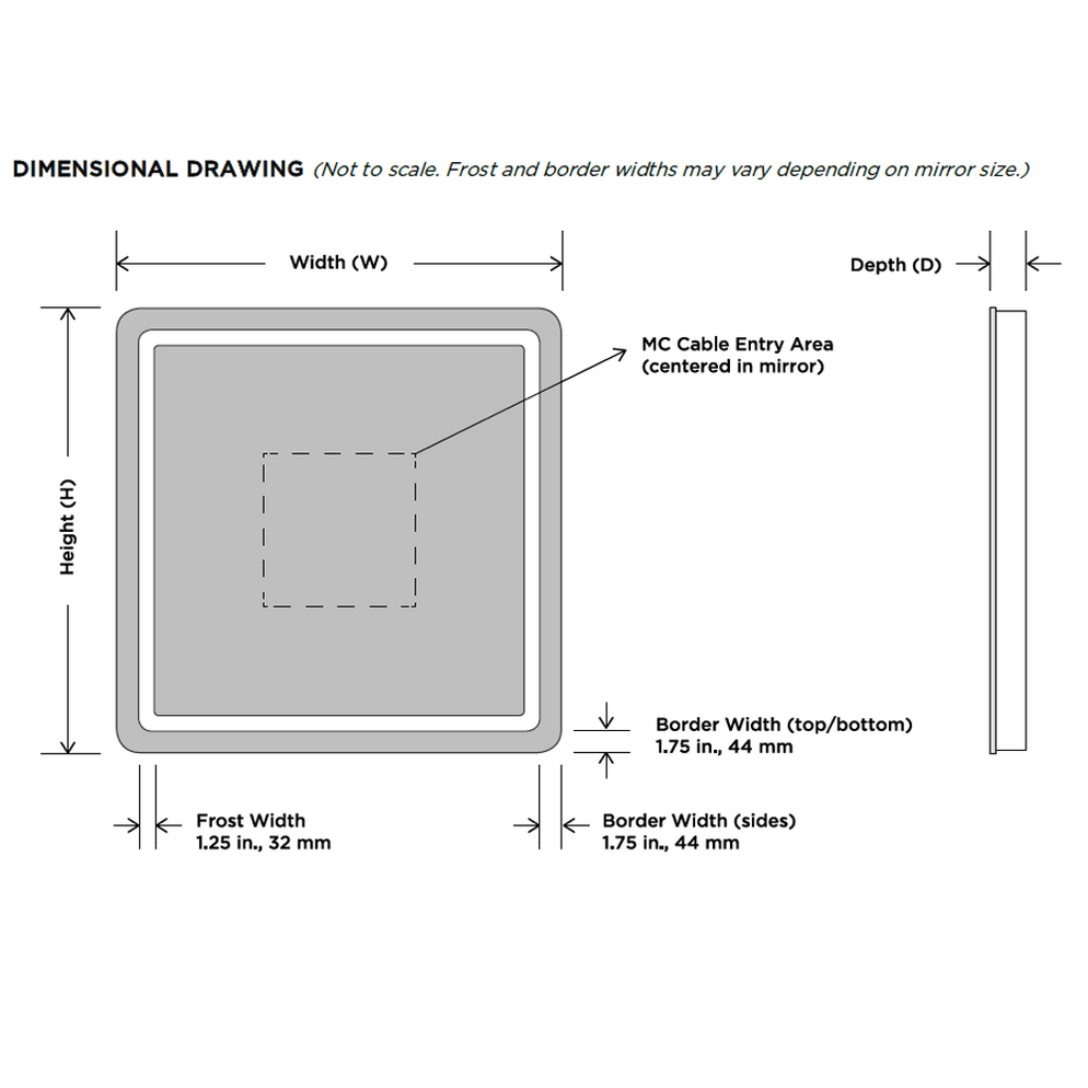 Aria Lighted Mirror Electric Mirrors 6036 ARI3636 ARI4836AE ARI
