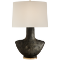 Load image into Gallery viewer, Armato Small Table Lamp - Stained Black Metallic/Linen Shade
