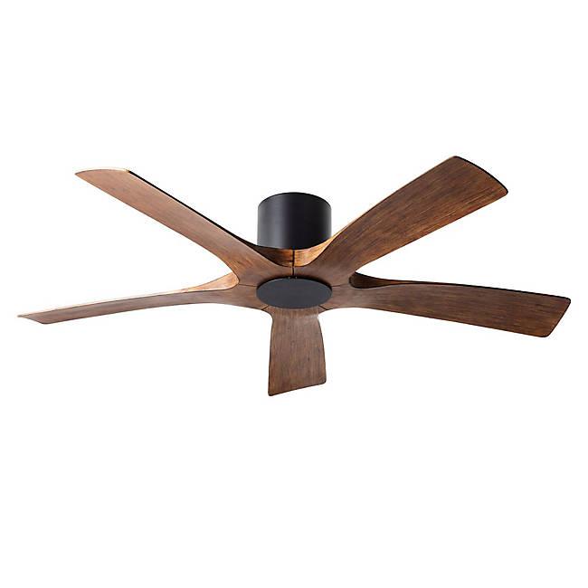 Aviator Smart Flush Mount Ceiling Fan - Matte Black Finish with Distressed Koa Blades