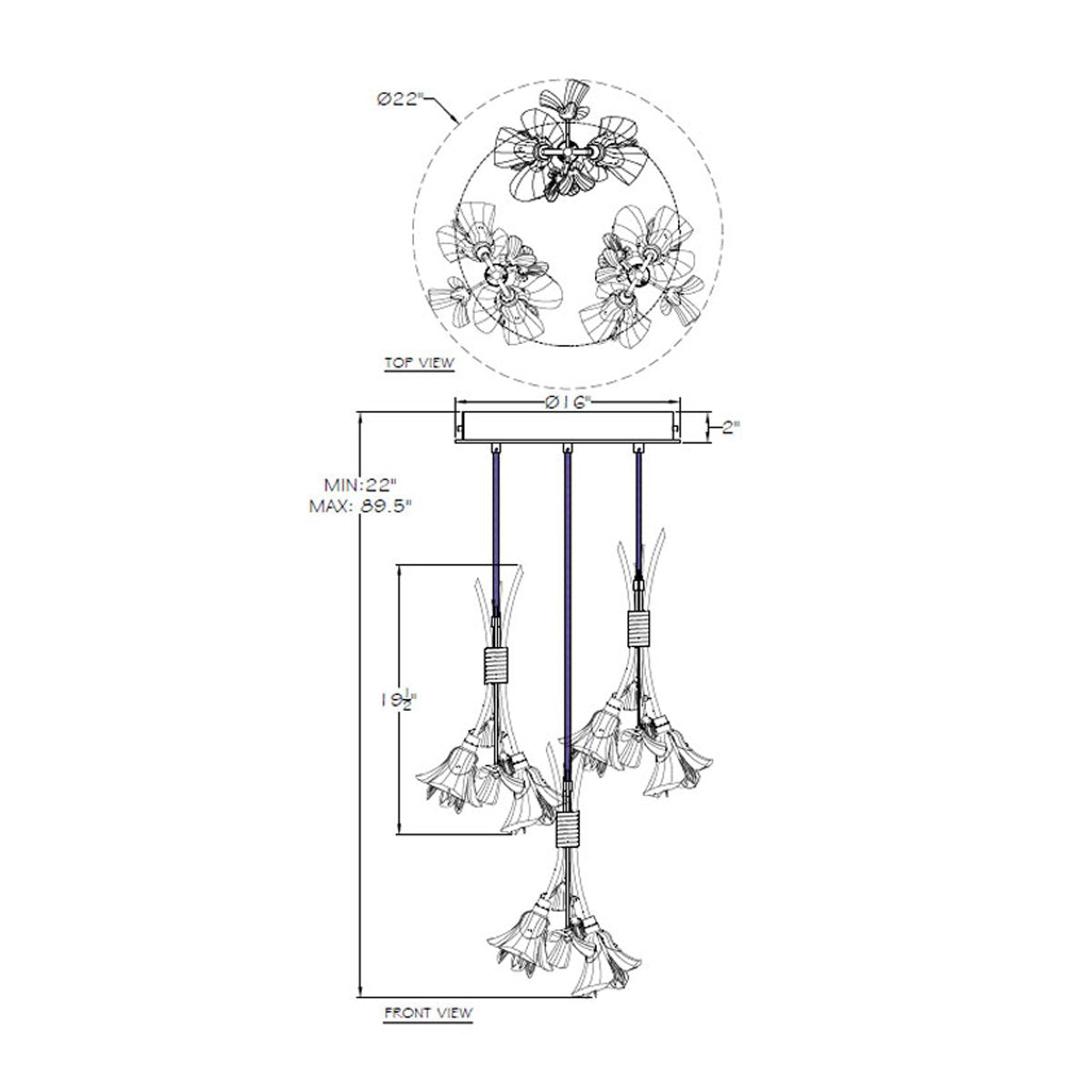 Azu Multi Light Pendant - Diagram