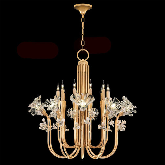 Azu Tall Chandelier - Gold Leaf Finish