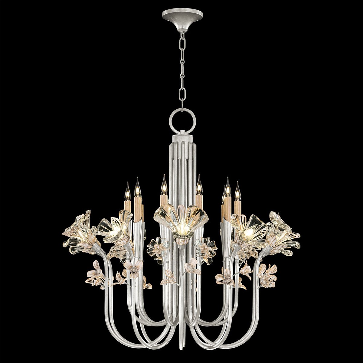 Azu Tall Chandelier - Silver Leaf Finish