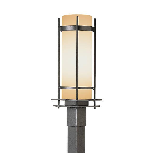 Banded Coastal Outdoor Post Light - Opal Glass/Natural Iron Finish