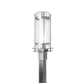 Load image into Gallery viewer, Banded Seeded Glass Outdoor Post Light - Coastal Burnished Steel Finish
